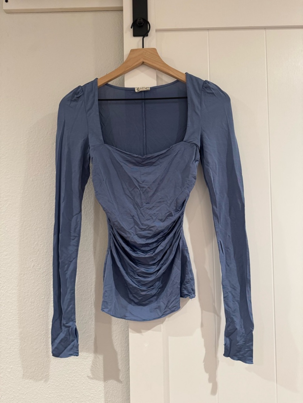 Free People Long Sleeve Ruched Top in Slate Blue